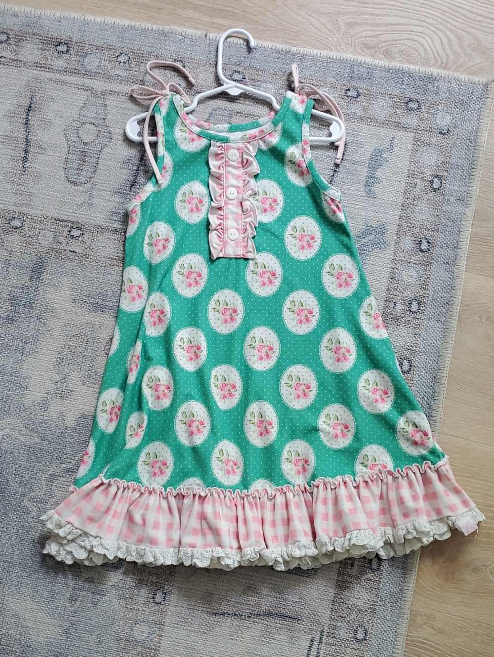 SweetHoney Girls Dreamer Cami Dress  Green Pink Ruffle Floral Sz6y